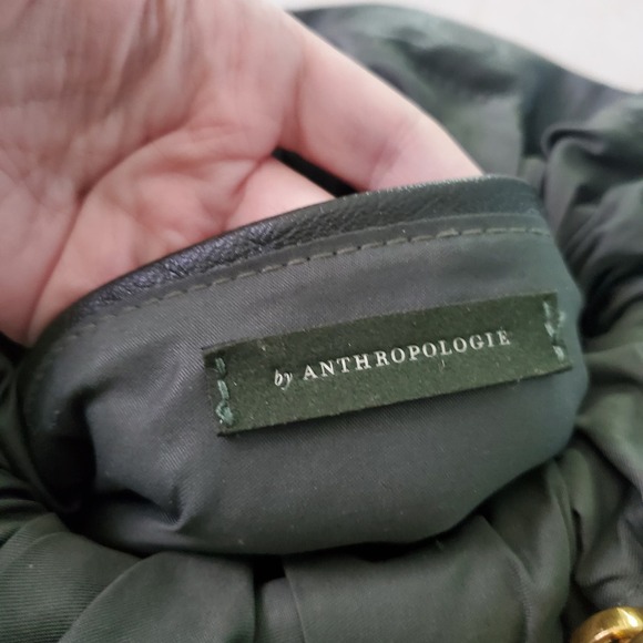 Anthropologie Dark Green Faux Leather Pouch Clutch Bag Convertible Puffy Soft - Picture 12 of 15
